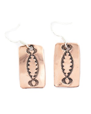 Handmade Navajo Certified Authentic Pure Copper Dangle Native American Earrings 18165
