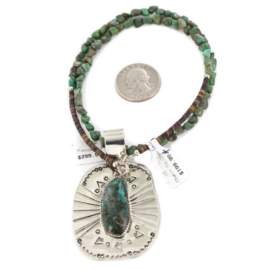 Arrows Certified Authentic Nickel .925 Sterling Silver Handmade Navajo Turquoise Native American Necklace 12812-5-16029-14