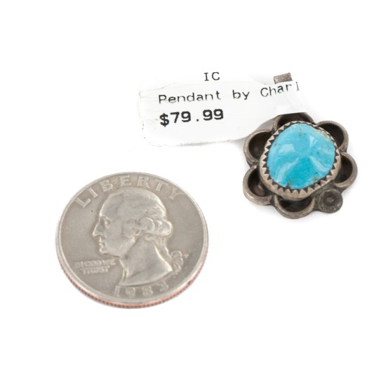 Certified Authentic .925 Sterling Silver Handmade Navajo Natural Turquoise Native American Pendant 18174-1