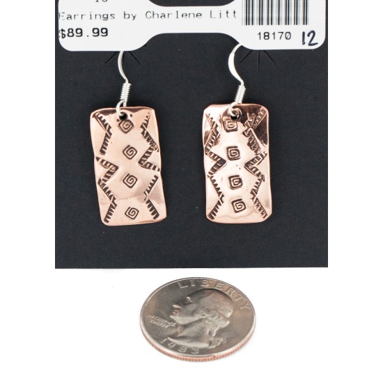 Handmade Certified Authentic Navajo Native American Pure Copper Dangle Earrings 18170-12