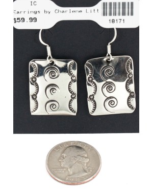 Swirl Nickel Handmade Certified Authentic Navajo Native American Dangle Earrings 18171
