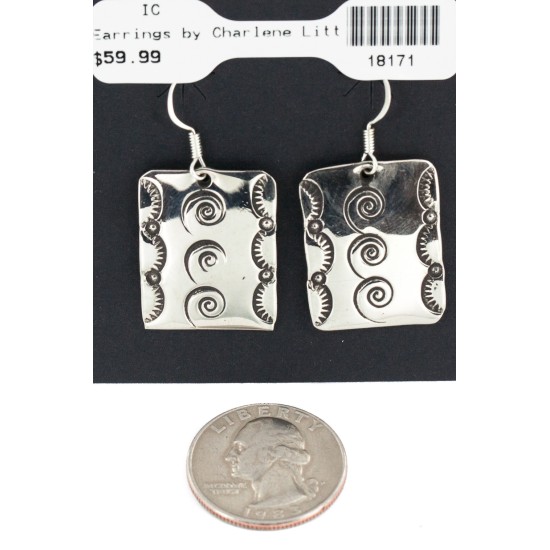 Swirl Nickel Handmade Certified Authentic Navajo Native American Dangle Earrings 18171