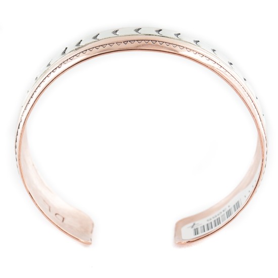 Navajo .925 Sterling Silver Handmade Certified Authentic Native American Pure Copper Bracelet 13055-7