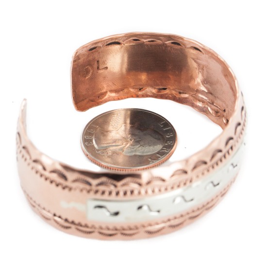Navajo .925 Sterling Silver Certified Authentic Handmade Native American Pure Copper Bracelet 13055-5