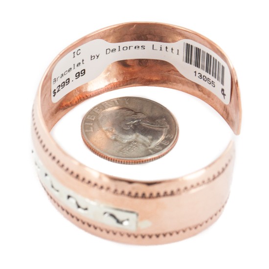 .925 Sterling Silver Certified Authentic Navajo Handmade Native American Pure Copper Bracelet 13055-4