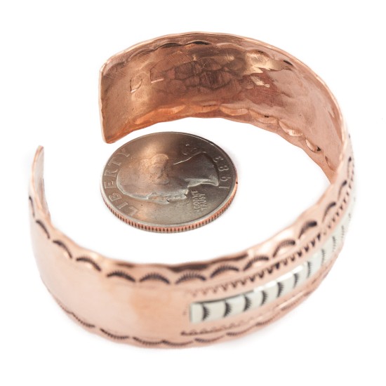 Navajo .925 Sterling Silver Hammered Certified Authentic Handmade Native American Pure Copper Bracelet 13055-6
