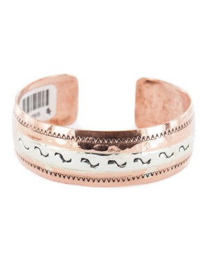 .925 Sterling Silver Certified Authentic Navajo Handmade Native American Pure Copper Bracelet 13055-4