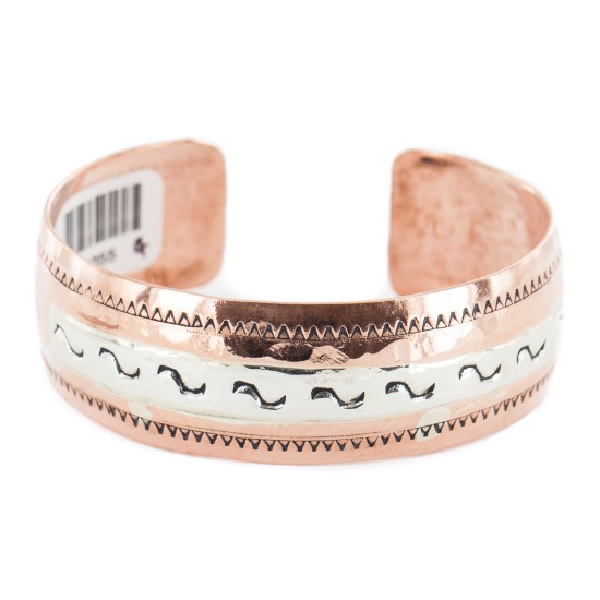 .925 Sterling Silver Certified Authentic Navajo Handmade Native American Pure Copper Bracelet 13055-4