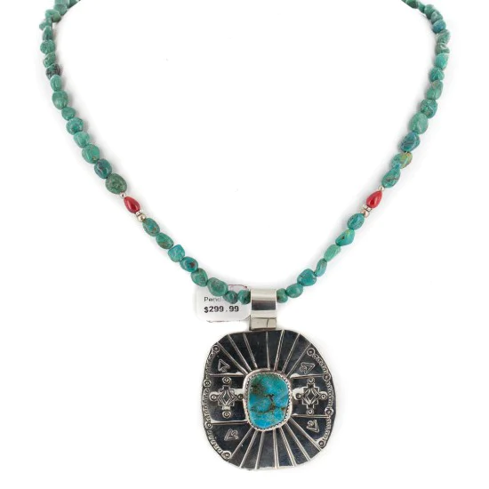 Arrows Nickel .925 Sterling Silver Handmade Navajo Coral Natural Turquoise Native American Necklace 12812-2-750118-17 Arrows Nickel .925 Sterling Silver Handmade Navajo Coral Natural Turquoise Native American Necklace 12812-2-750118-17