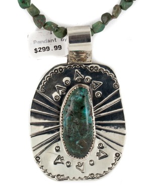 Arrows Certified Authentic Nickel .925 Sterling Silver Handmade Navajo Turquoise Native American Necklace 12812-5-16029-14