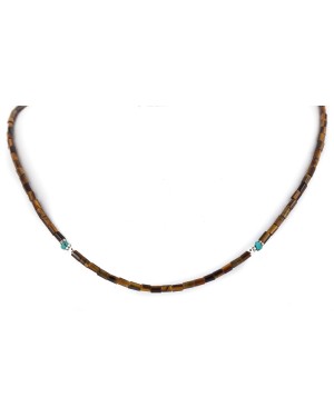 Certified Authentic Navajo .925 Sterling Silver Natural Tigers Eye Turquoise Native American Necklace 790110