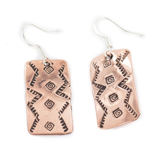 Handmade Certified Authentic Navajo Native American Pure Copper Dangle Earrings 18170-12
