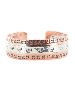 Horse .925 Sterling Silver Certified Authentic Navajo Handmade Native American Pure Copper Bracelet 13055-2