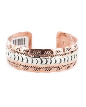 Navajo .925 Sterling Silver Certified Authentic Handmade Native American Pure Copper Bracelet 13055-3