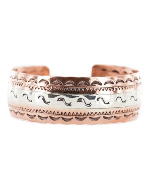 Navajo .925 Sterling Silver Certified Authentic Handmade Native American Pure Copper Bracelet 13055-5