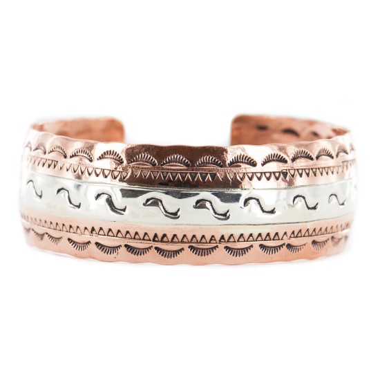 Navajo .925 Sterling Silver Certified Authentic Handmade Native American Pure Copper Bracelet 13055-5