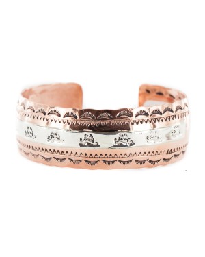 Navajo .925 Sterling Silver Certified Authentic Horse Handmade Native American Pure Copper Bracelet 13055-8