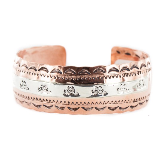 Navajo .925 Sterling Silver Certified Authentic Horse Handmade Native American Pure Copper Bracelet 13055-8