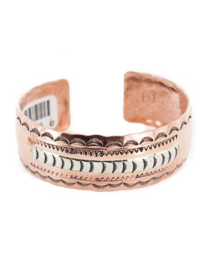 Navajo .925 Sterling Silver Hammered Certified Authentic Handmade Native American Pure Copper Bracelet 13055-6