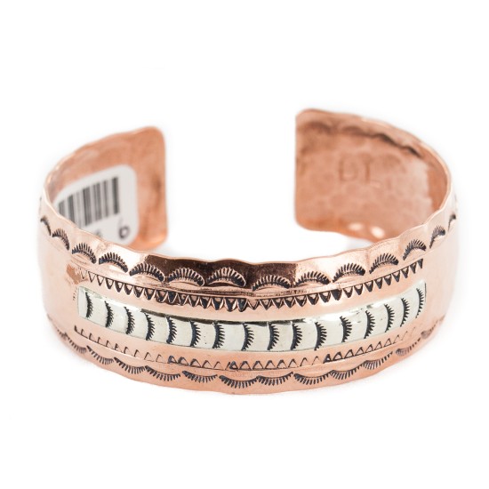 Navajo .925 Sterling Silver Hammered Certified Authentic Handmade Native American Pure Copper Bracelet 13055-6