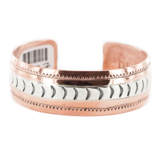 Navajo .925 Sterling Silver Handmade Certified Authentic Native American Pure Copper Bracelet 13055-7