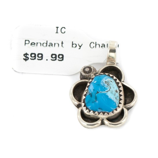 Navajo Certified Authentic .925 Sterling Silver Handmade Natural Turquoise Native American Pendant 18173-2