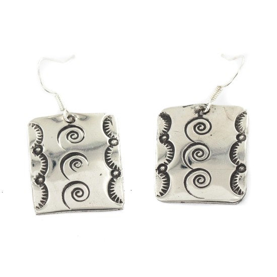 Swirl Nickel Handmade Certified Authentic Navajo Native American Dangle Earrings 18171