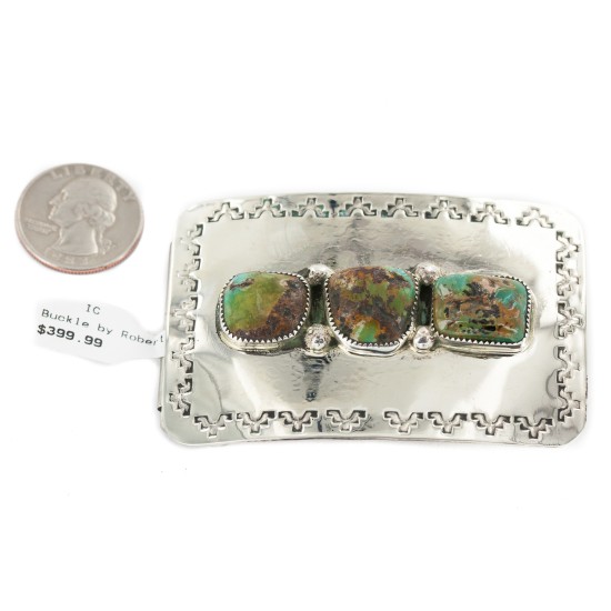 Certified Authentic Handmade Navajo Nickel Natural Turquoise Native American Buckle 1215