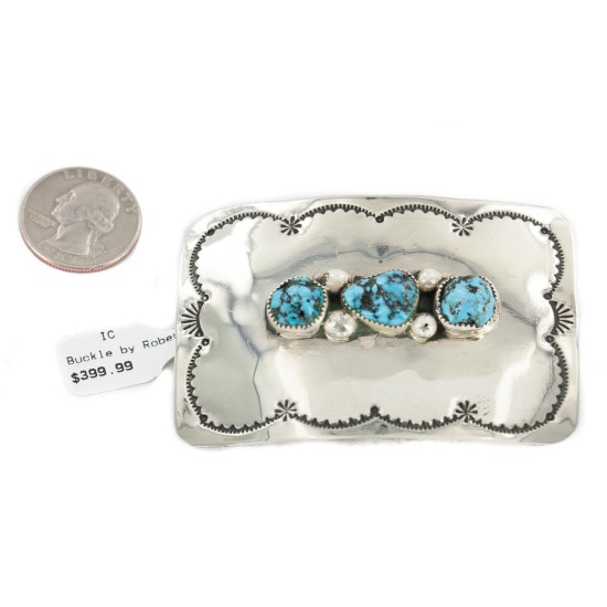 Certified Authentic Handmade Navajo Nickel Natural Turquoise Native American Buckle 1212