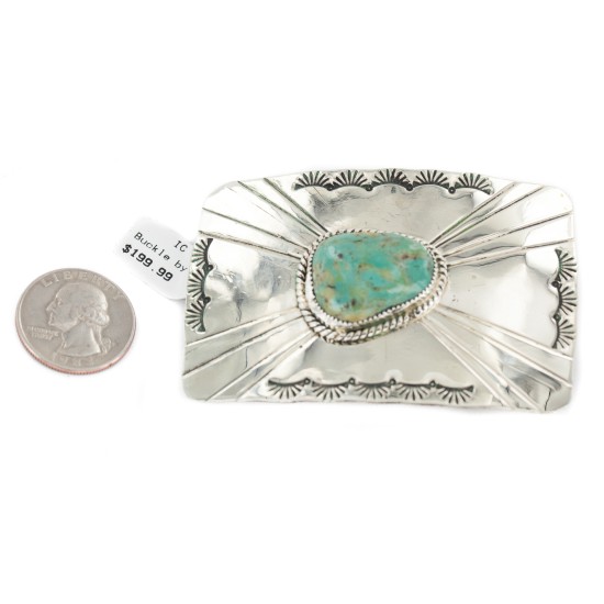 Certified Authentic Handmade Navajo Nickel Natural Turquoise Native American Buckle 1211