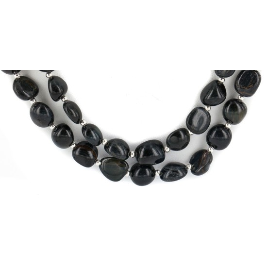 2 Strand .925 Sterling Silver Certified Authentic Navajo Natural Tigers Eye Native American Necklace 24482 2 Strand .925 Sterling Silver Certified Authentic Navajo Natural Tigers Eye Native American Necklace 24482