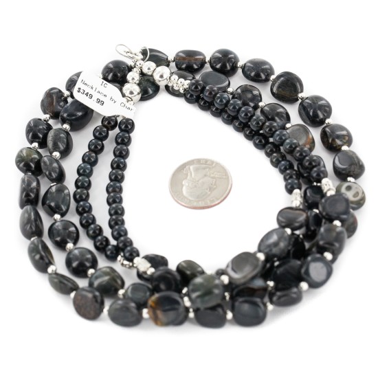 2 Strand .925 Sterling Silver Certified Authentic Navajo Natural Tigers Eye Native American Necklace 24482 2 Strand .925 Sterling Silver Certified Authentic Navajo Natural Tigers Eye Native American Necklace 24482