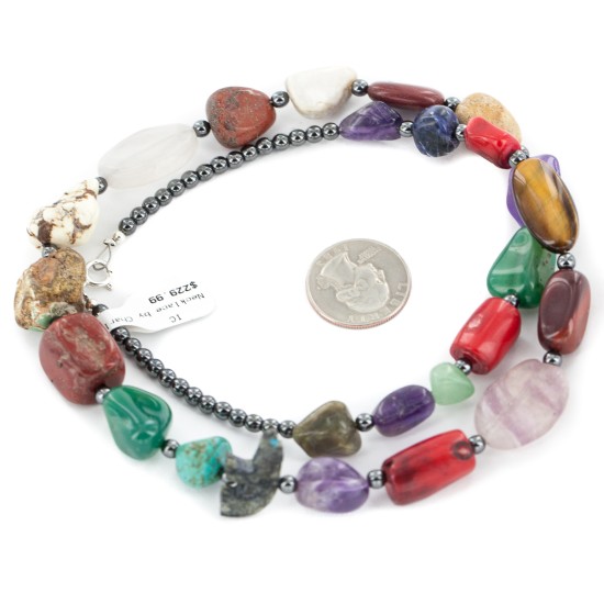 Bear Certified Authentic .925 Sterling Silver Navajo Natural Turquoise Multicolor Stones Native American Necklace 750195-2