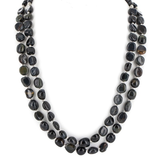 2 Strand .925 Sterling Silver Certified Authentic Navajo Natural Tigers Eye Native American Necklace 24482 2 Strand .925 Sterling Silver Certified Authentic Navajo Natural Tigers Eye Native American Necklace 24482