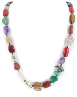 Bear Certified Authentic .925 Sterling Silver Navajo Natural Turquoise Multicolor Stones Native American Necklace 750195-2