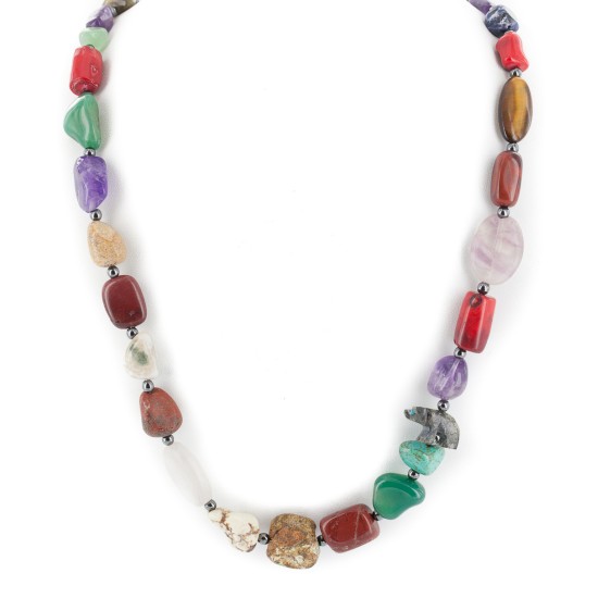 Bear Certified Authentic .925 Sterling Silver Navajo Natural Turquoise Multicolor Stones Native American Necklace 750195-2