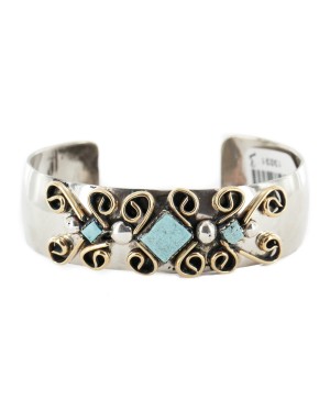 Brass Nickel Navajo Handmade Certified Authentic Natural Turquoise Native American Bracelet 13031-3