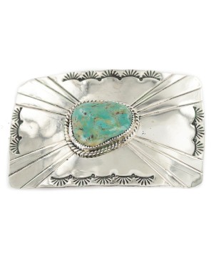 Certified Authentic Handmade Navajo Nickel Natural Turquoise Native American Buckle 1211