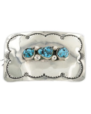 Certified Authentic Handmade Navajo Nickel Natural Turquoise Native American Buckle 1212