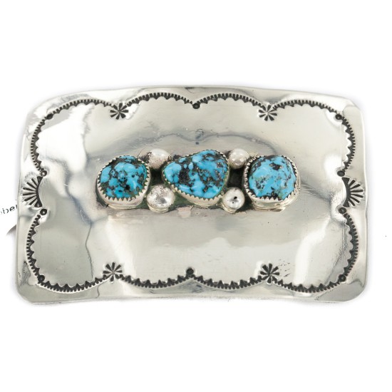 Certified Authentic Handmade Navajo Nickel Natural Turquoise Native American Buckle 1212