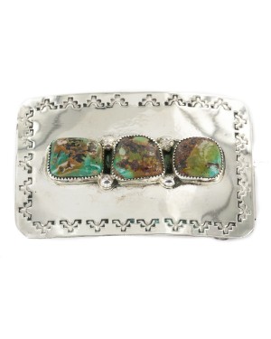 Certified Authentic Handmade Navajo Nickel Natural Turquoise Native American Buckle 1215