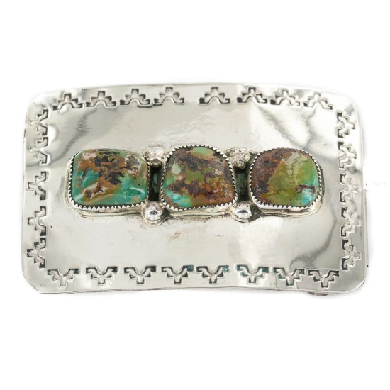 Certified Authentic Handmade Navajo Nickel Natural Turquoise Native American Buckle 1215