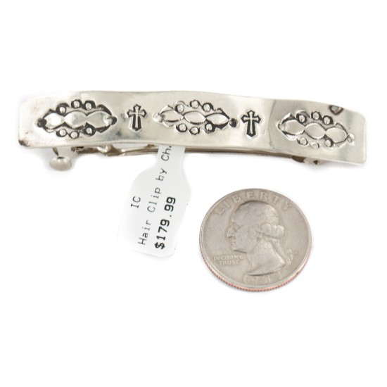 Cross Certified Authentic Handmade Nickel Navajo Native American Hair Barrette 10343-6
