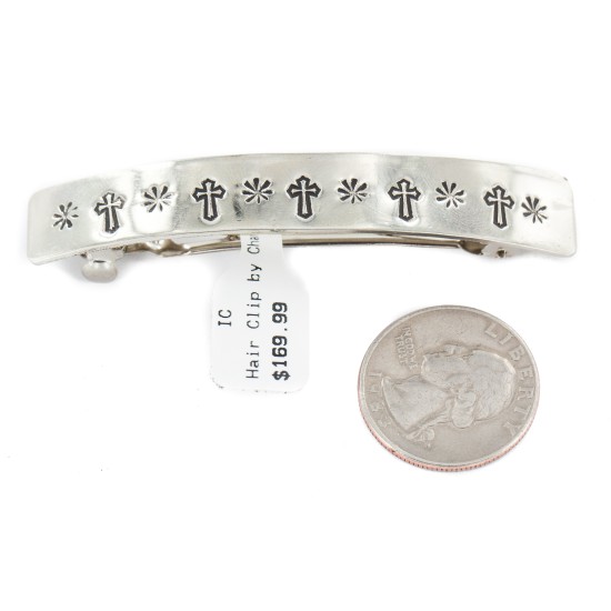 Handmade Certified Authentic Cross Nickel Navajo Native American Hair Barrette 10344-3