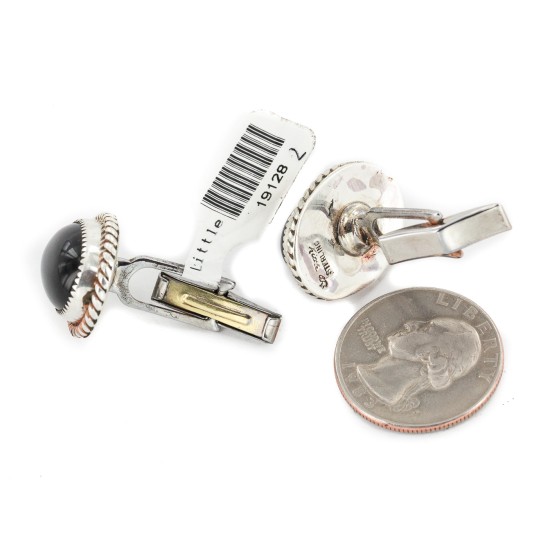 Handmade Certified Authentic Navajo .925 Sterling Silver Natural Black Onyx Native American Cuff Links 19128-2