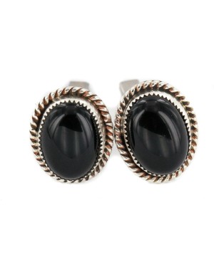 Handmade Certified Authentic Navajo .925 Sterling Silver Natural Black Onyx Native American Cuff Links 19128-2