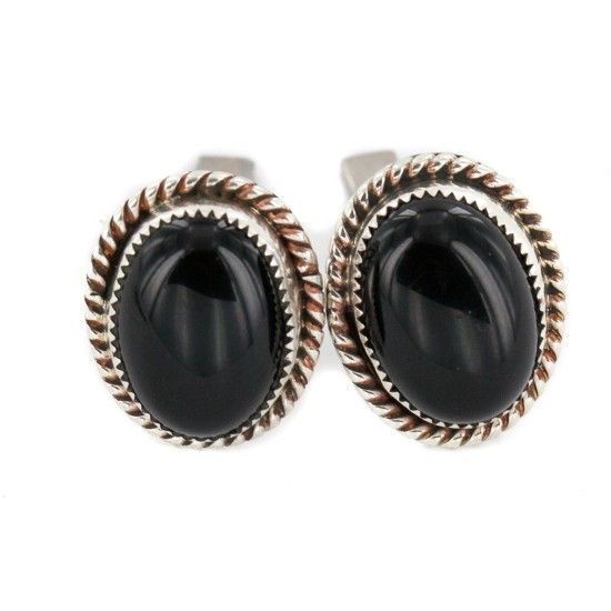 Handmade Certified Authentic Navajo .925 Sterling Silver Natural Black Onyx Native American Cuff Links 19128-2