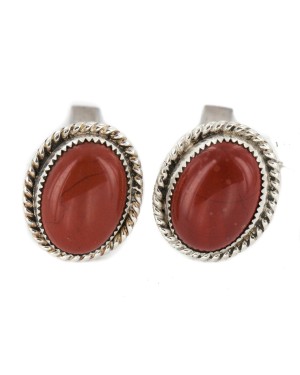 Handmade Certified Authentic Navajo .925 Sterling Silver Natural Red Jasper Native American Cuff Links 19128-1