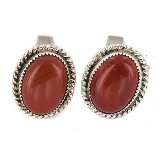 Handmade Certified Authentic Navajo .925 Sterling Silver Natural Red Jasper Native American Cuff Links 19128-1