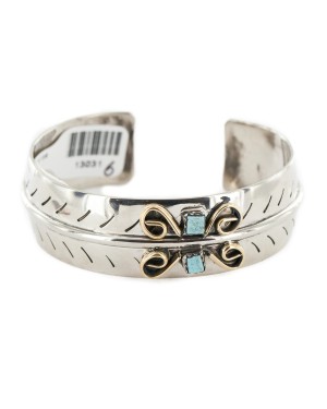 Nickel Brass Handmade Navajo Certified Authentic Natural Turquoise Native American Bracelet 13031-6